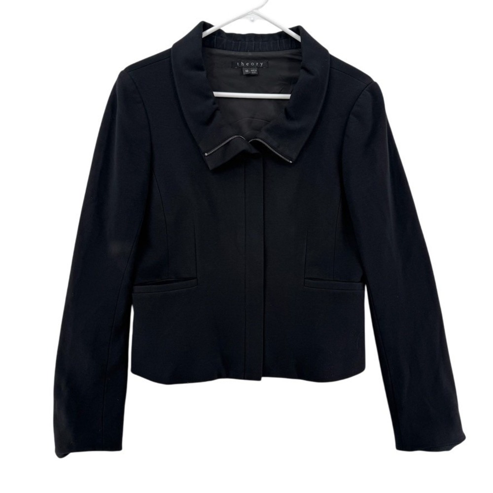 Theory Jacket Womens 10 Zip Front Long Sleeve Cropped Tailored Collar Blazer